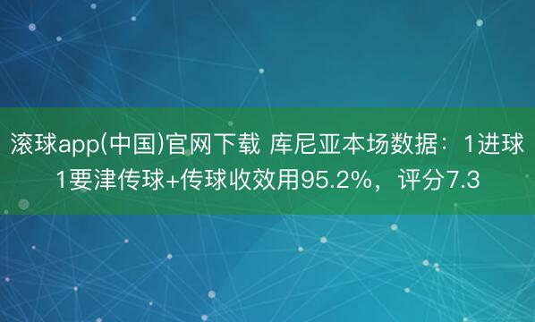 滚球app(中国)官网下载 库尼亚本场数据：1进球1要津传球+传球收效用95.2%，评分7.3