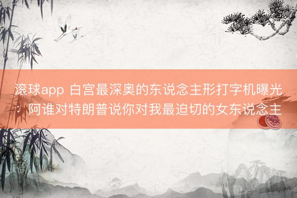 滚球app 白宫最深奥的东说念主形打字机曝光：阿谁对特朗普说你对我最迫切的女东说念主