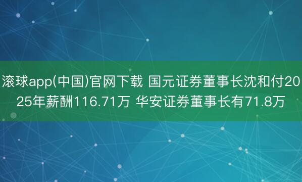 滚球app(中国)官网下载 国元证券董事长沈和付2025年薪酬116.71万 华安证券董事长有71.8万
