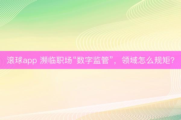 滚球app 濒临职场“数字监管”，领域怎么规矩？